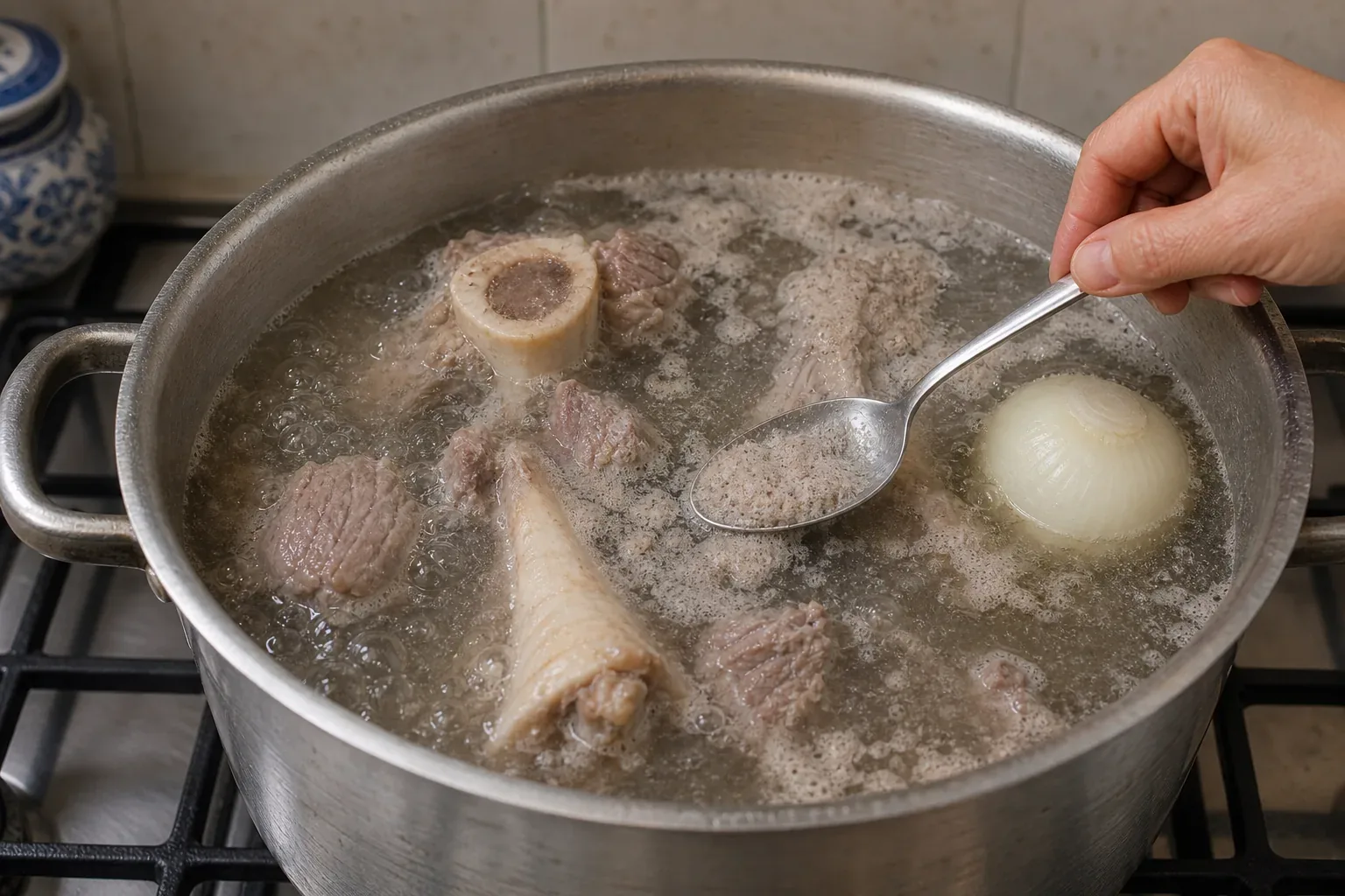 گوشت را با شعلهٔ ملایم به جوش برسانید