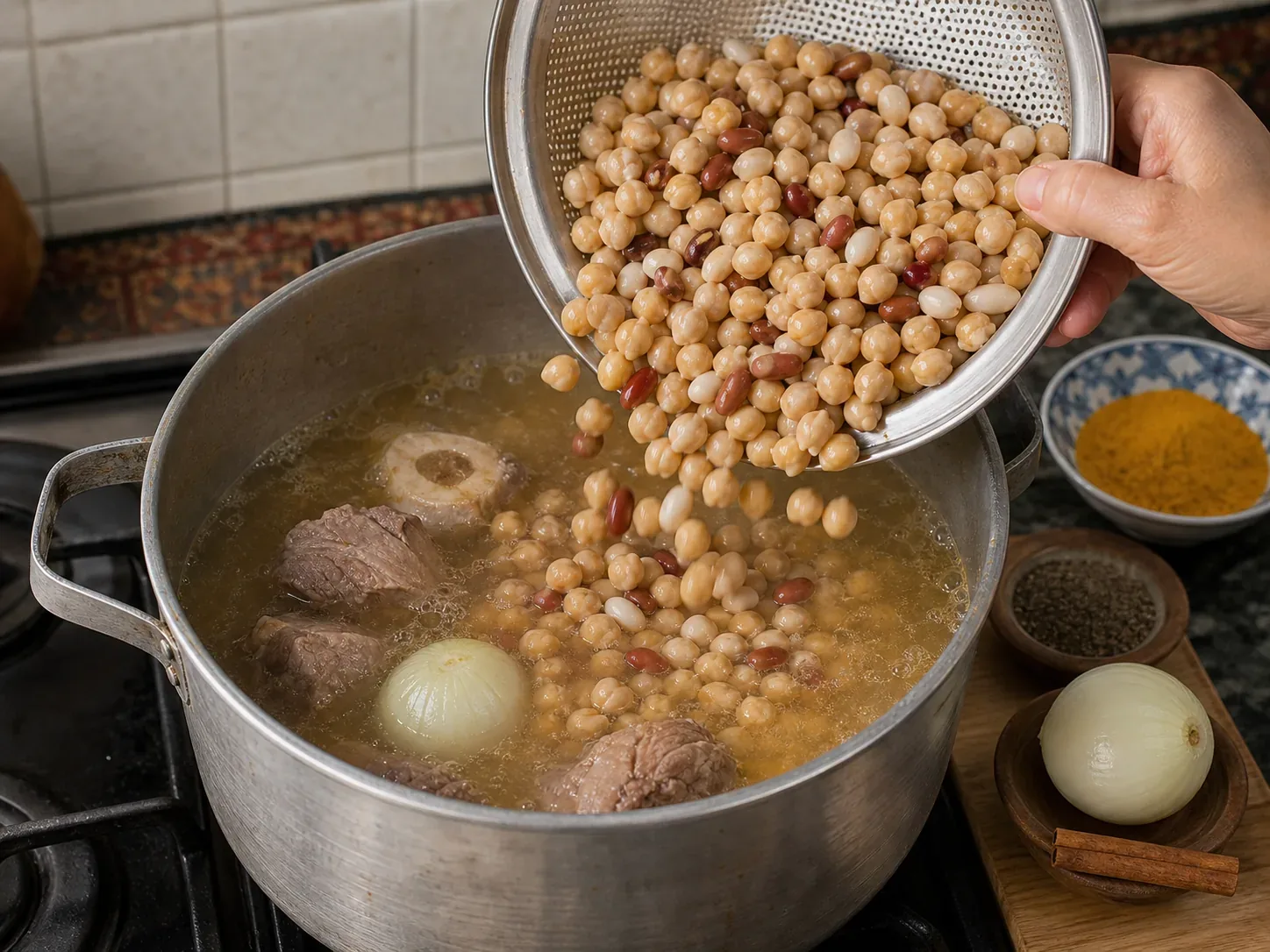 زردچوبه و حبوبات را اضافه کنید