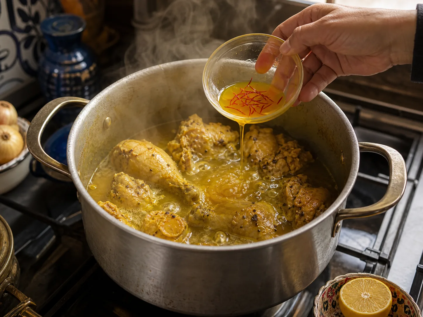 مرغ زعفرانی را آرام بپزید