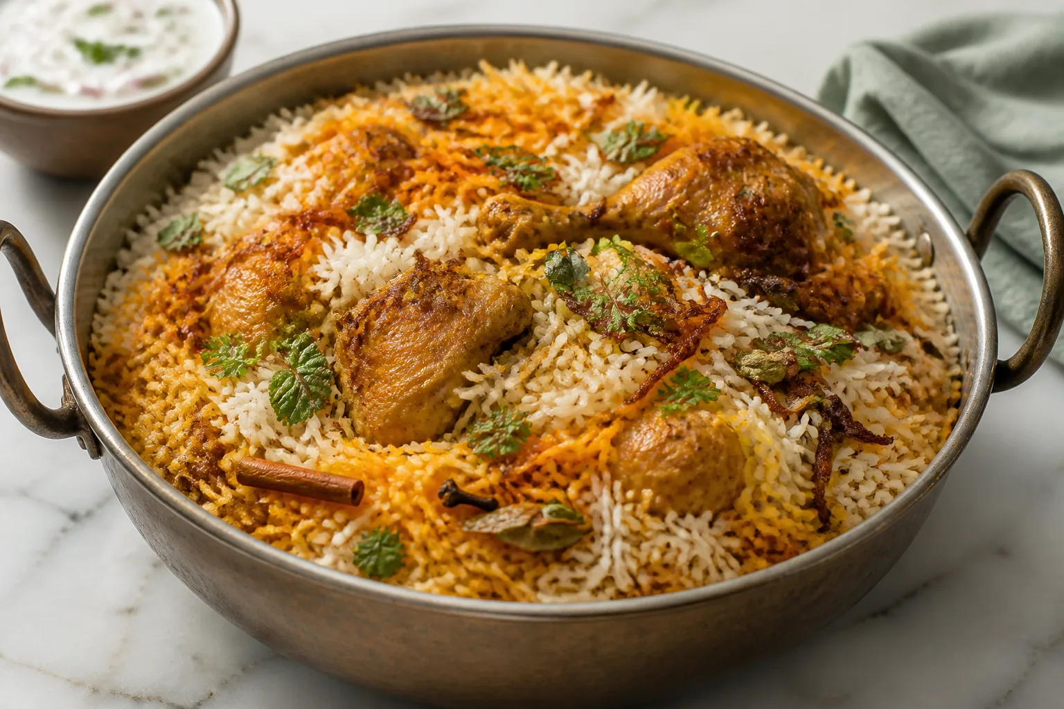 بریانی هندی خانگی با مرغ و دم‌گذاری لایه‌ای