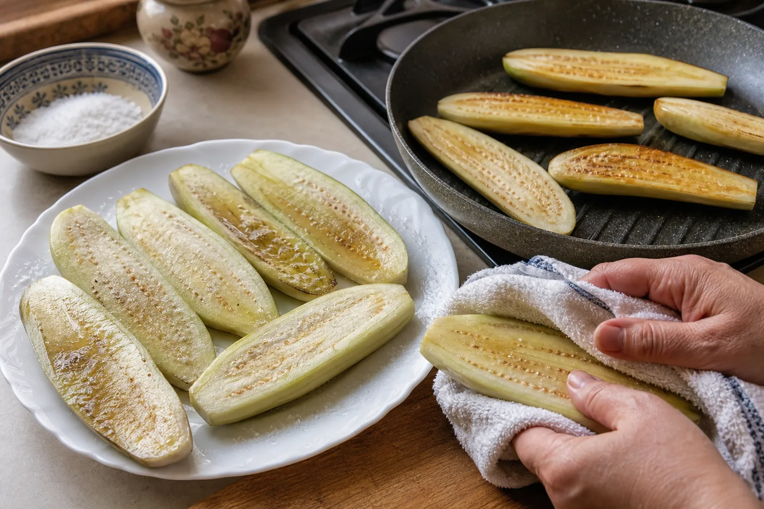 بادمجان را تلخیگیری و سبک آماده کنید