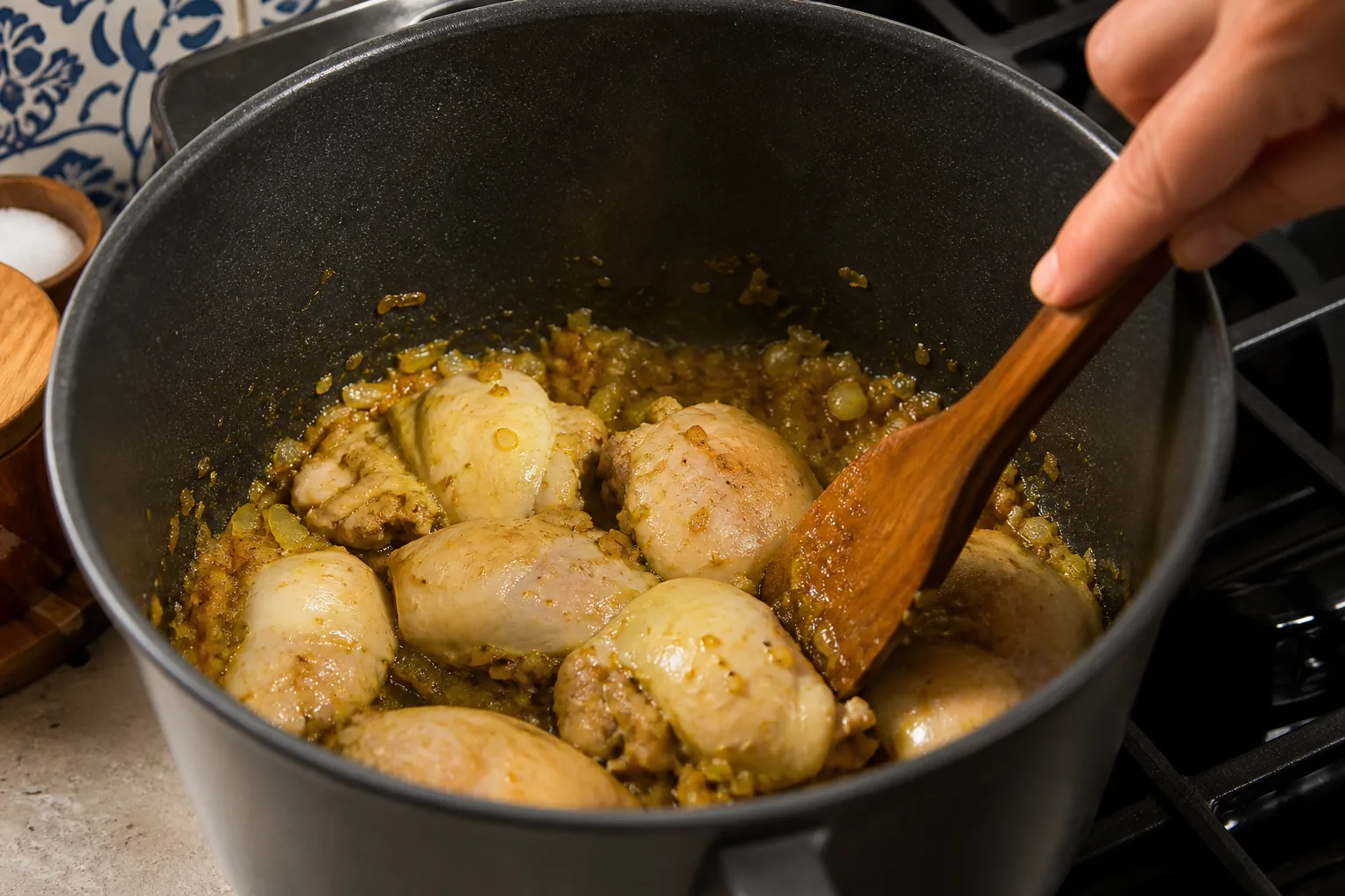 مرغ را قبل از آب گرفتن تفت دهید