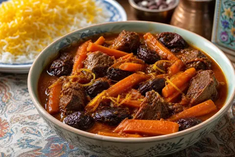 خورش هویج تبریزی با گوشت و آلو