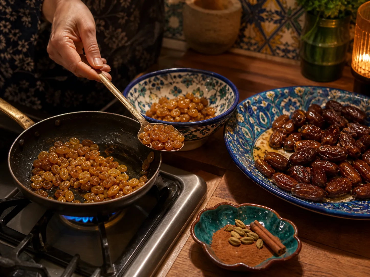 کشمش و خرما را جداگانه گرم کنید