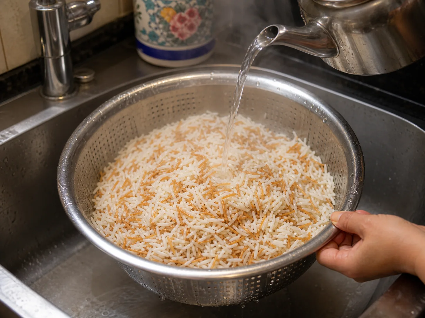 برنج و رشته را آبکش کنید