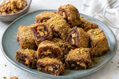 رنگینک خرما و گردو با آرد تفت‌داده