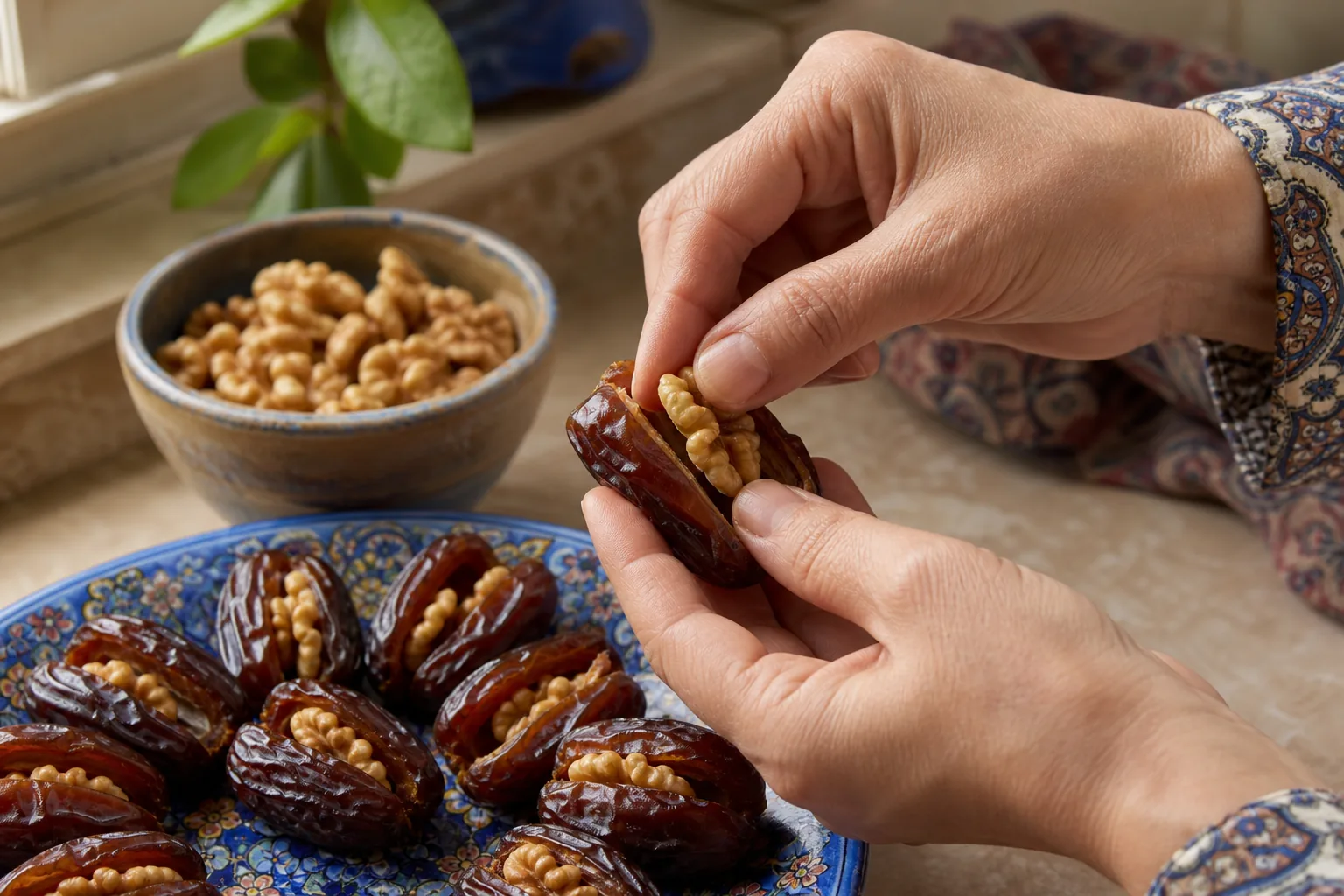 گردو را داخل خرما بگذارید