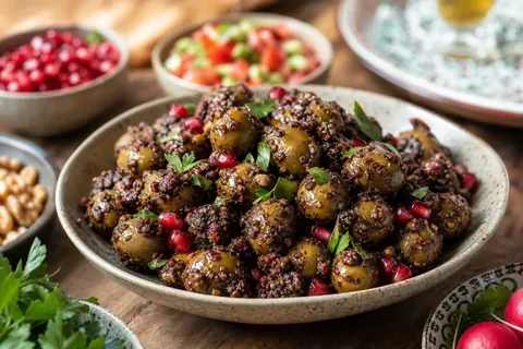 زیتون پرورده خانگی با گردو و رب انار