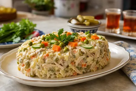 سالاد الویه خانگی با مرغ و سبزیجات