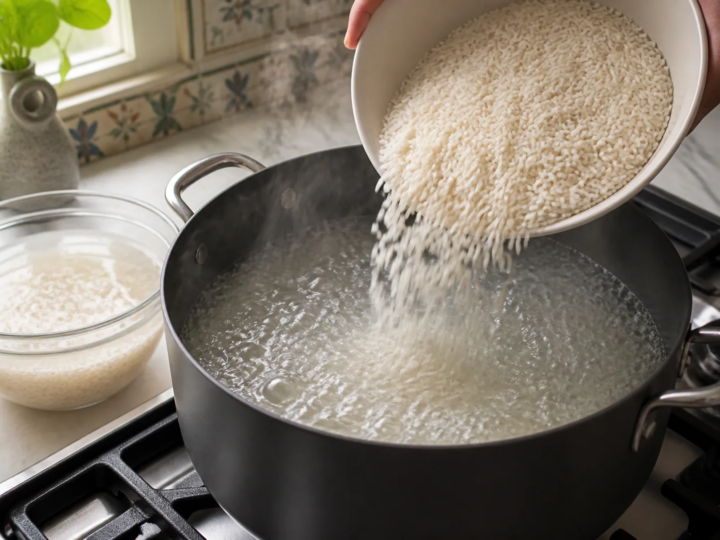 برنج را بخیسانید و بجوشانید