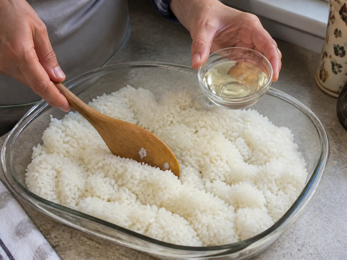 چاشنی‌زدن و خنک‌کردن برنج