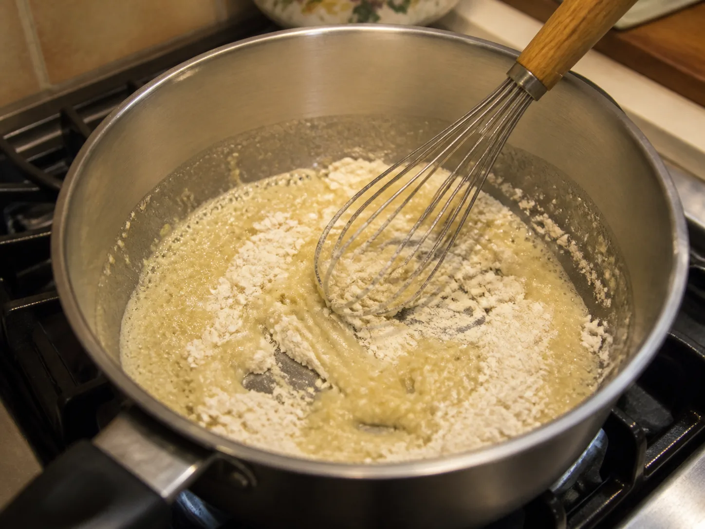 کره را آب کنید و آرد را تفت بدهید