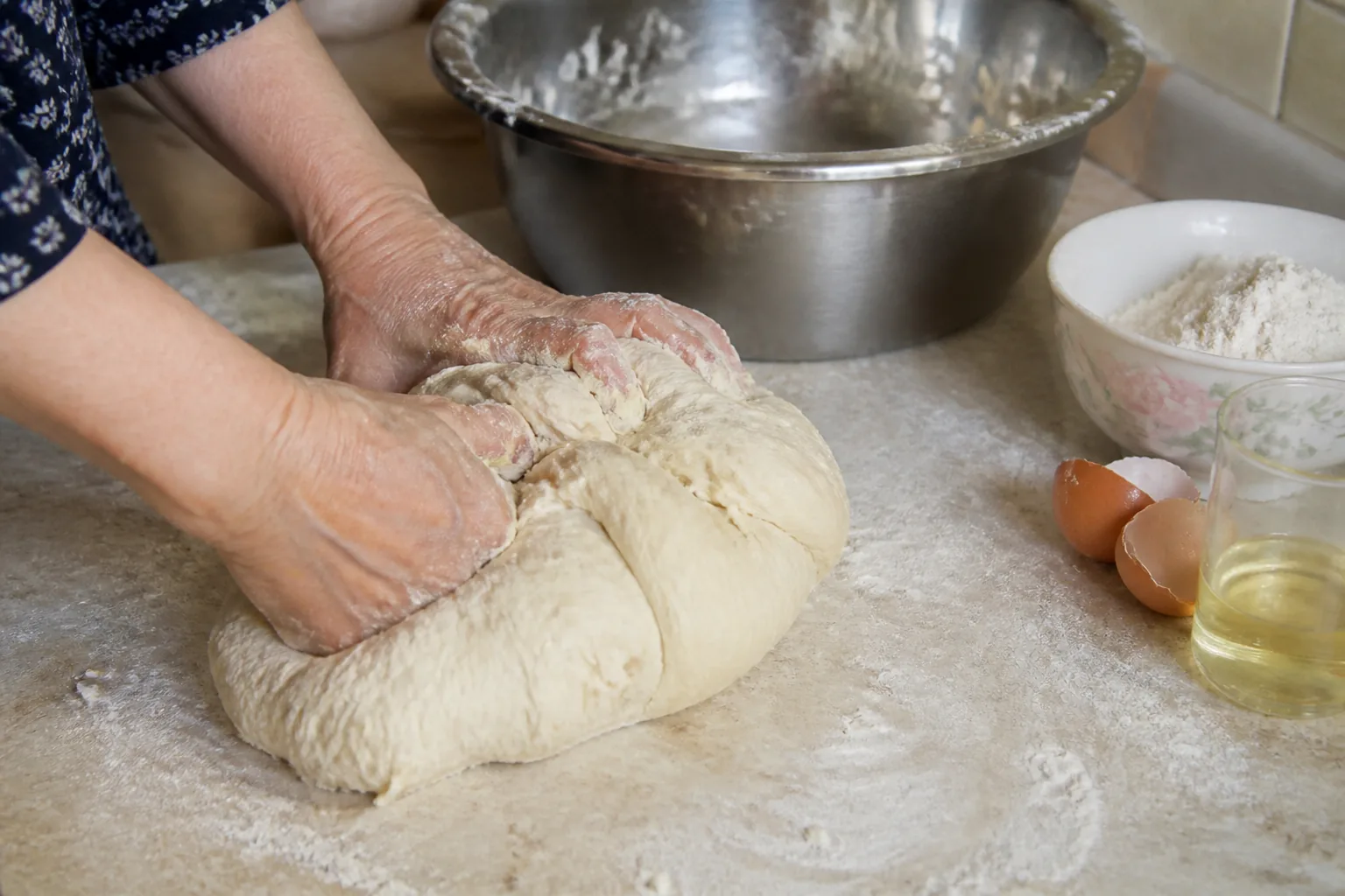 خمیر پیراشکی را ورز دهید
