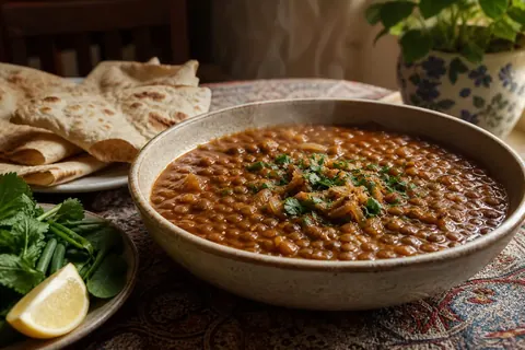 عدسی غلیظ و مقوی سرو شده برای شام سبک