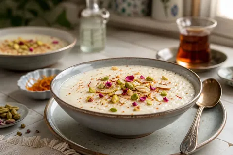 فرنی با آرد برنج برای صبحانه یا دسر