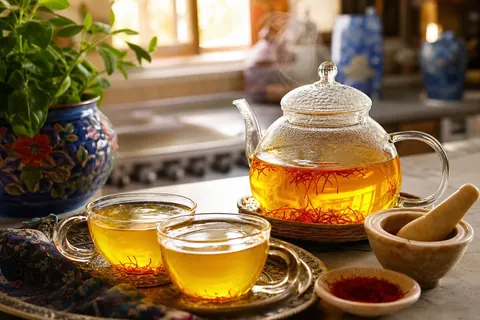 دم کردن درست زعفران در قوری شیشه‌ای
