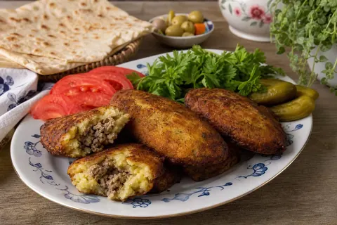 کتلت سیب‌زمینی و گوشت با بافت پوک و طعم قدیمی