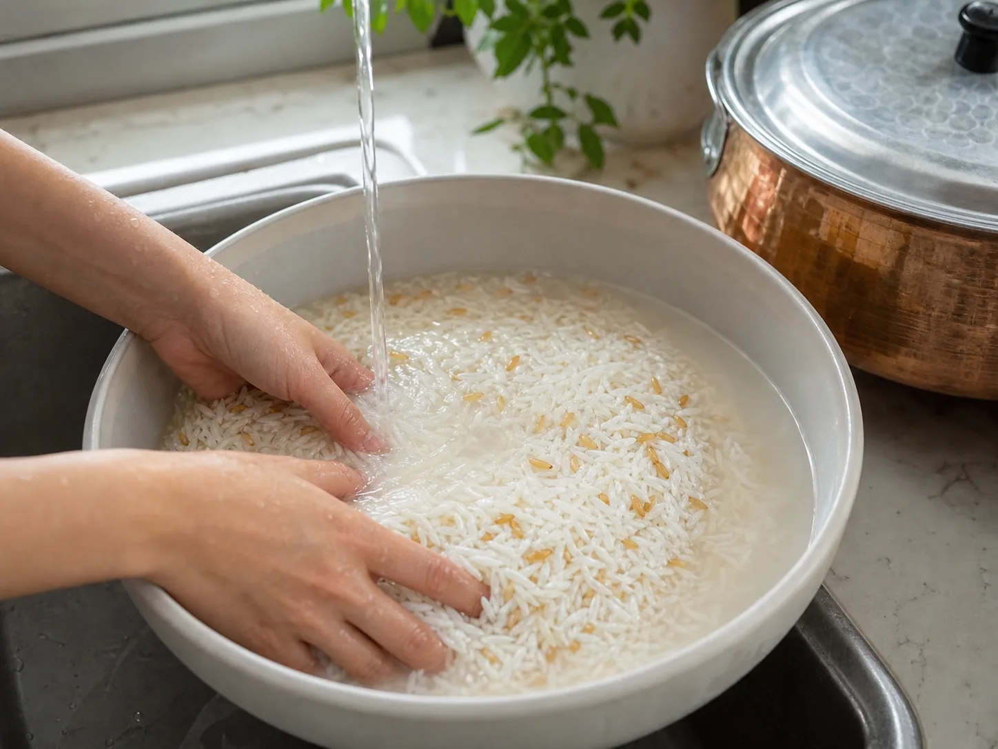 برنج را آرام بشویید