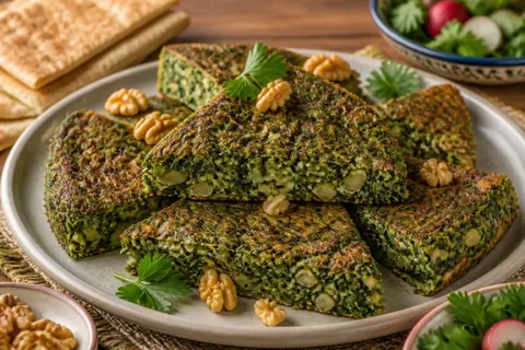 کوکو سبزی مجلسی با سبزی تازه و گردو
