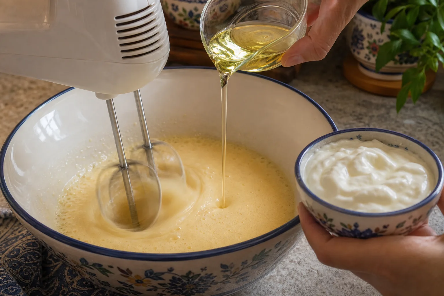 روغن و ماست را آرام اضافه کنید